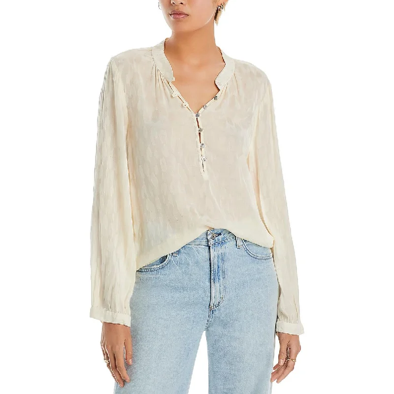 Bella Dahl Womens Printed 1/2 Placket Blouse Slim Fit Blouse