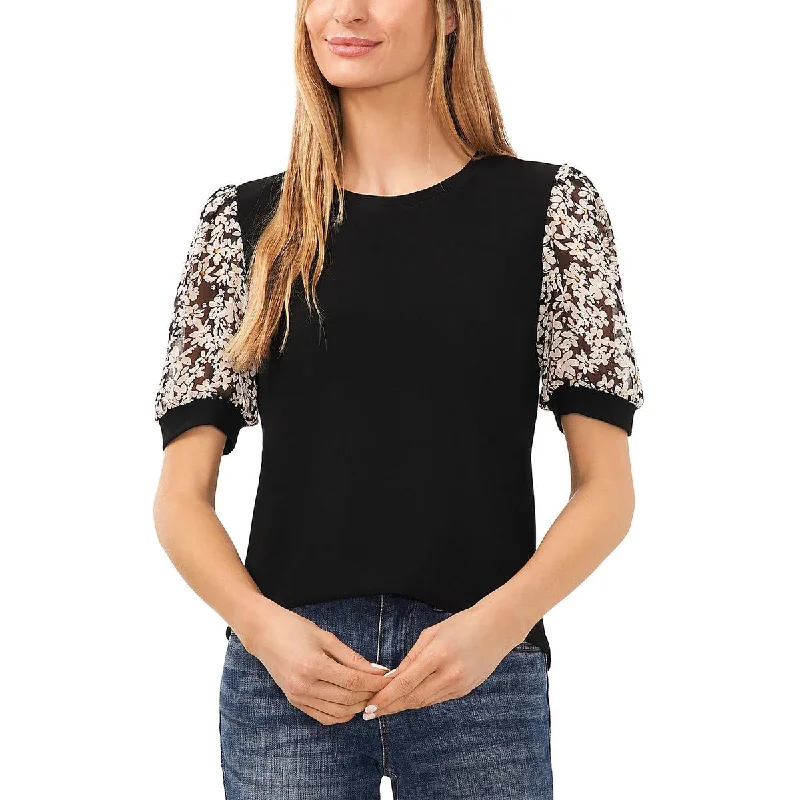 CeCe Womens Swiss Dot Floral Blouse Versatile Layering Blouse