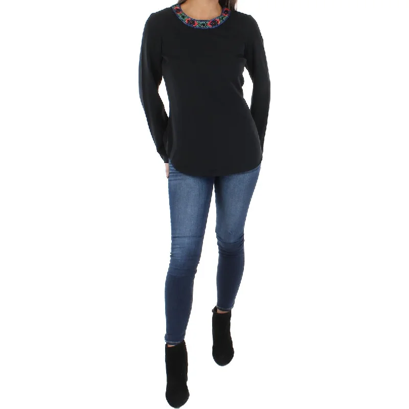 Lauren Ralph Lauren Womens Beaded Georgette Blouse Embellished Collar Blouse