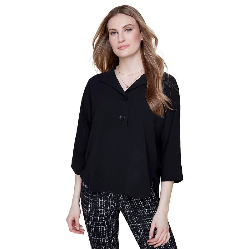 Renuar High Twist Woven Blouse - Black Sweetheart Neck Blouse
