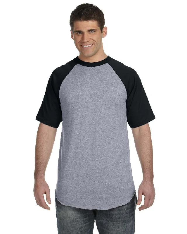 Augusta 50/50 Short Sleeve Raglan T-Shirt | Ath Hthr/ Black Collared Crew Neck Turtle Neck Augusta 50/50 Short Sleeve Raglan T-Shirt | Ath Hthr/ Black Collared Crew Neck Turtle Neck