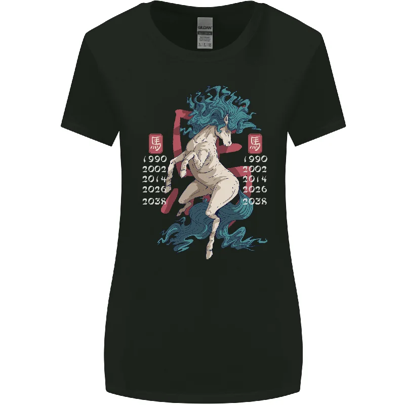 Chinese Zodiac Shengxiao Year of the Horse Womens Wider Cut T-Shirt Real Fur Shearling Chenille
