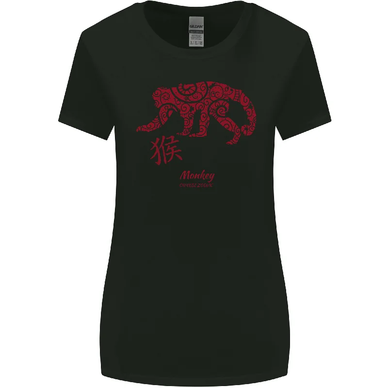 Chinese Zodiac Shengxiao Year of the Monkey Womens Wider Cut T-Shirt Knit Fabric Woven Fabric Fleece Fabric Chinese Zodiac Shengxiao Year of the Monkey Womens Wider Cut T-Shirt Knit Fabric Woven Fabric Fleece Fabric