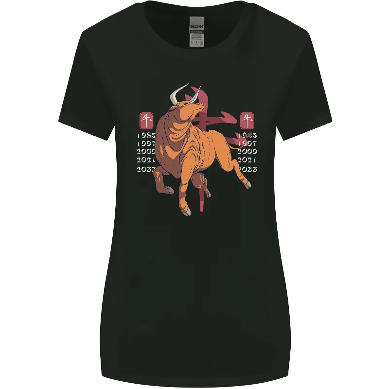 Chinese Zodiac Shengxiao Year of the Ox Womens Wider Cut T-Shirt Modern Contemporary Chic Chinese Zodiac Shengxiao Year of the Ox Womens Wider Cut T-Shirt Modern Contemporary Chic