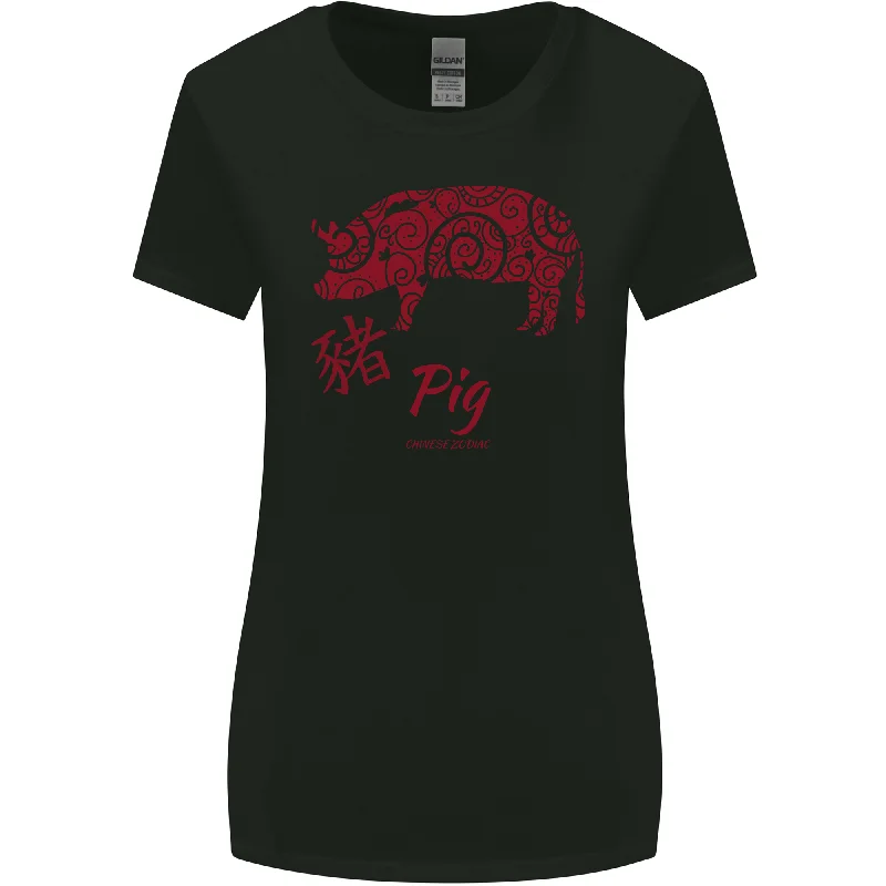 Chinese Zodiac Shengxiao Year of the Pig Womens Wider Cut T-Shirt Graphic Embroidered Appliqued Chinese Zodiac Shengxiao Year of the Pig Womens Wider Cut T-Shirt Graphic Embroidered Appliqued