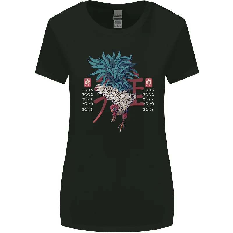 Chinese Zodiac Year of the Rooster Womens Wider Cut T-Shirt Chenille Blend Fleece Blend Nylon Blend Chinese Zodiac Year of the Rooster Womens Wider Cut T-Shirt Chenille Blend Fleece Blend Nylon Blend