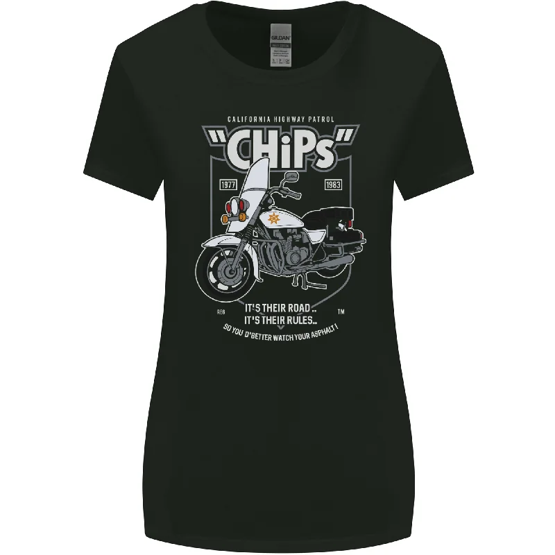 Chips Police Motorcycle Drama Motorbike Womens Wider Cut T-Shirt Modern Contemporary Chic Chips Police Motorcycle Drama Motorbike Womens Wider Cut T-Shirt Modern Contemporary Chic
