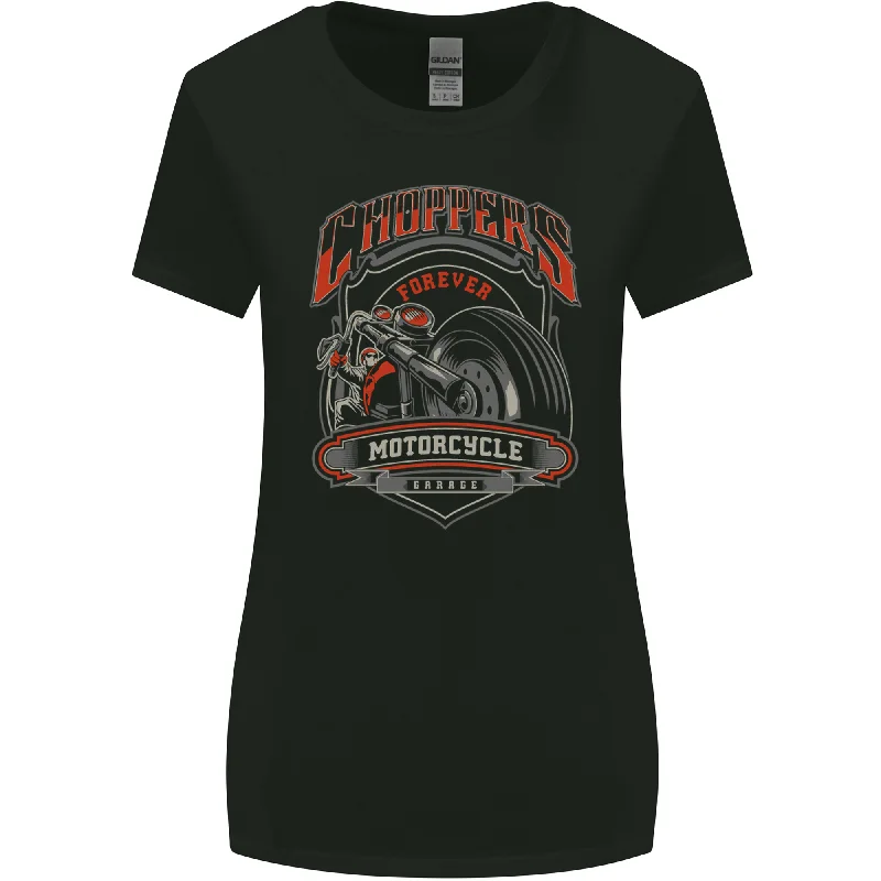 Choppers Forever Biker Motorcycle Motorbike Womens Wider Cut T-Shirt Notch Collar Peter Pan Collar Cowl Neck Choppers Forever Biker Motorcycle Motorbike Womens Wider Cut T-Shirt Notch Collar Peter Pan Collar Cowl Neck