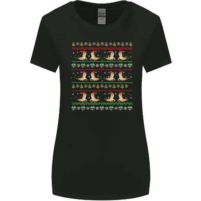 Christmas Bearded Dragon Xmas Reptile Womens Wider Cut T-Shirt Fleece Fabric Down Fabric Feather Fabric Christmas Bearded Dragon Xmas Reptile Womens Wider Cut T-Shirt Fleece Fabric Down Fabric Feather Fabric
