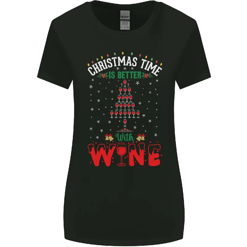 Christmas Better With Wine Funny Alcohol Womens Wider Cut T-Shirt Graphic T-Shirt Round Neck Polyester Christmas Better With Wine Funny Alcohol Womens Wider Cut T-Shirt Graphic T-Shirt Round Neck Polyester