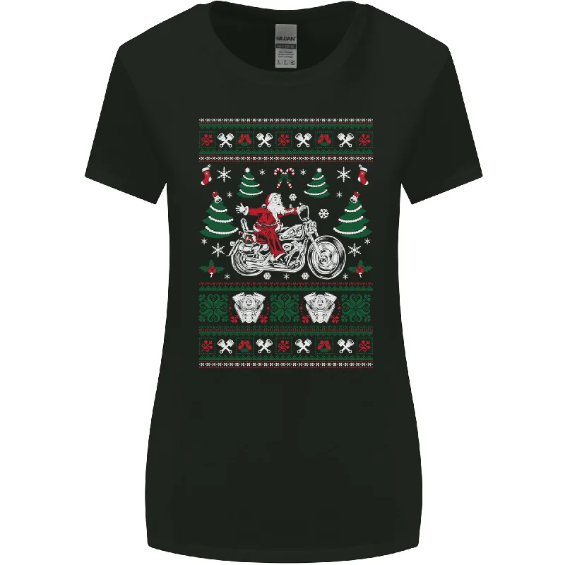 Christmas Biker Santa Motorbike Motorcycle Womens Wider Cut T-Shirt Elasticated Padded Insulated Christmas Biker Santa Motorbike Motorcycle Womens Wider Cut T-Shirt Elasticated Padded Insulated