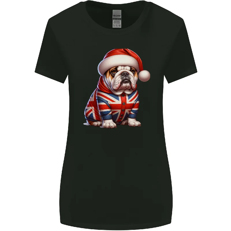 Christmas British Bulldog Union Jack Dog Xmas Womens Wider Cut T-Shirt Nylon Fabric Polyester Fabric Spandex Fabric Christmas British Bulldog Union Jack Dog Xmas Womens Wider Cut T-Shirt Nylon Fabric Polyester Fabric Spandex Fabric