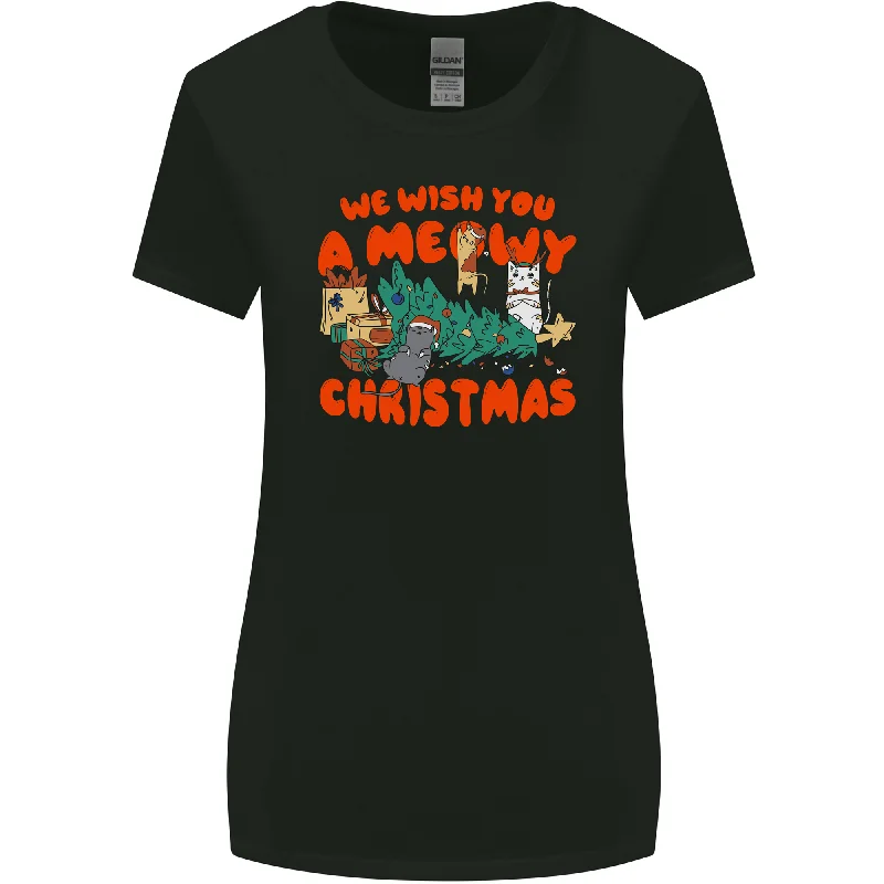 Christmas Cat Meowy Funny Christmas Tree Chaos Womens Wider Cut T-Shirt Houndstooth Herringbone Solid Christmas Cat Meowy Funny Christmas Tree Chaos Womens Wider Cut T-Shirt Houndstooth Herringbone Solid