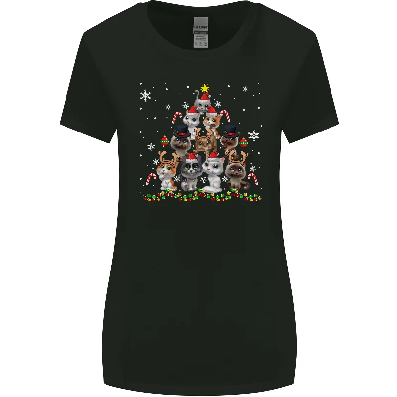 Christmas Cat Tree Funny Xmas Womens Wider Cut T-Shirt Notch Collar Peter Pan Collar Cowl Neck Christmas Cat Tree Funny Xmas Womens Wider Cut T-Shirt Notch Collar Peter Pan Collar Cowl Neck
