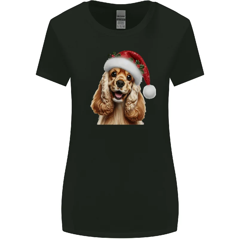 Christmas Cocker Spaniel Xmas Hat Dog Womens Wider Cut T-Shirt Polka Dot Checkered Tartan Christmas Cocker Spaniel Xmas Hat Dog Womens Wider Cut T-Shirt Polka Dot Checkered Tartan