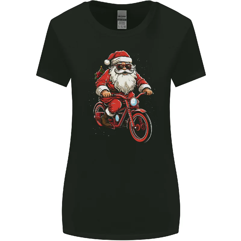 Christmas Cycling Santa Claus Bicycle Womens Wider Cut T-Shirt Houndstooth Herringbone Solid Christmas Cycling Santa Claus Bicycle Womens Wider Cut T-Shirt Houndstooth Herringbone Solid