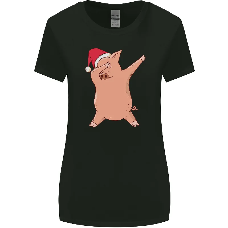 Christmas Dabbing Pig Wearing an Xmas Hat Womens Wider Cut T-Shirt Cotton Fabric Linen Fabric Terry Fabric Christmas Dabbing Pig Wearing an Xmas Hat Womens Wider Cut T-Shirt Cotton Fabric Linen Fabric Terry Fabric