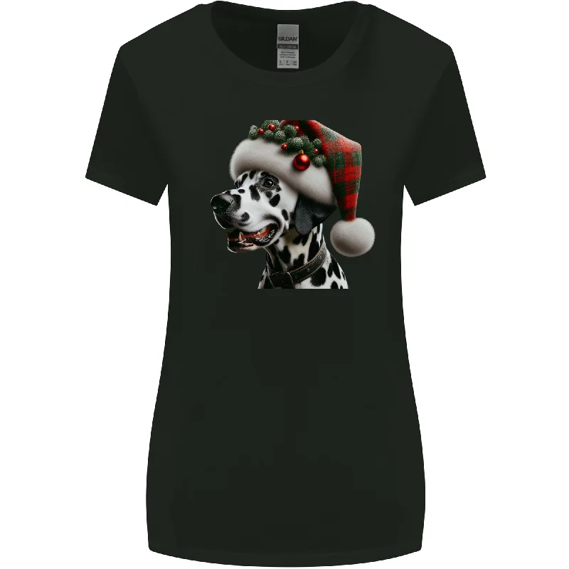 Christmas Dalmatian Dog Wearing a Xmas Hat Womens Wider Cut T-Shirt Jersey Fabric Tulle Fabric Batik Fabric Christmas Dalmatian Dog Wearing a Xmas Hat Womens Wider Cut T-Shirt Jersey Fabric Tulle Fabric Batik Fabric