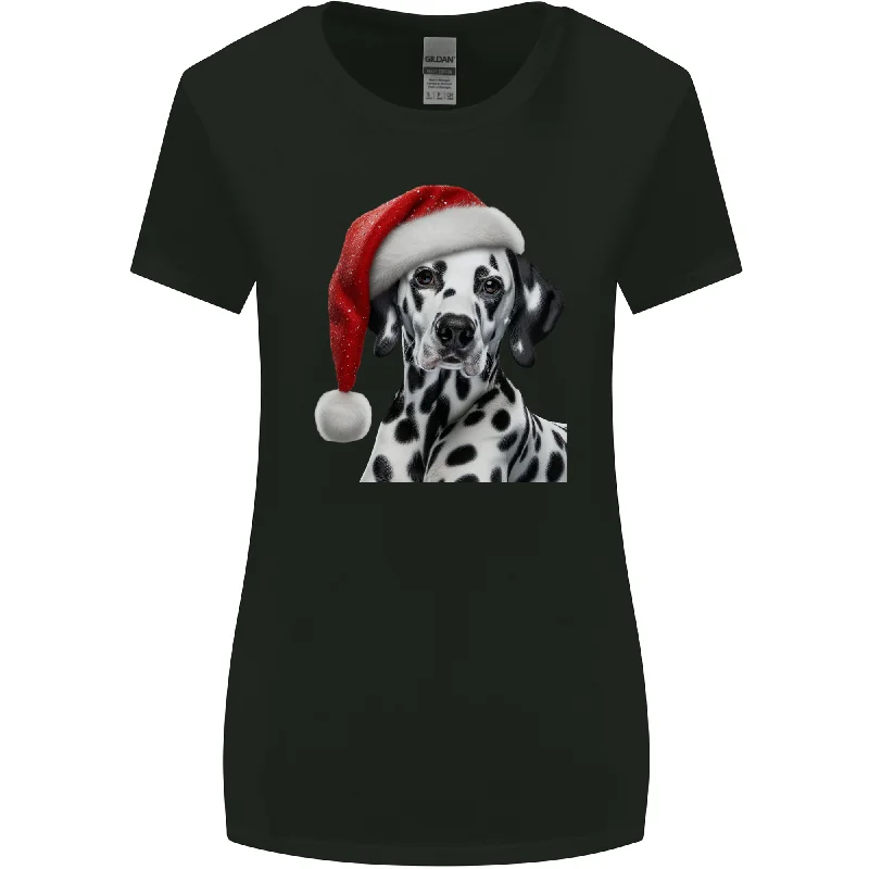Christmas Dalmatian Wearing a Xmas Hat Dog Womens Wider Cut T-Shirt Chenille Blend Fleece Blend Nylon Blend Christmas Dalmatian Wearing a Xmas Hat Dog Womens Wider Cut T-Shirt Chenille Blend Fleece Blend Nylon Blend