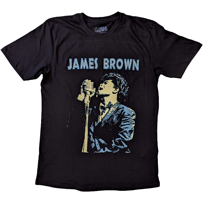 James Brown | Official Band T-Shirt | Holding Mic Spandex Blend Rayon Blend Denim Blend James Brown | Official Band T-Shirt | Holding Mic Spandex Blend Rayon Blend Denim Blend