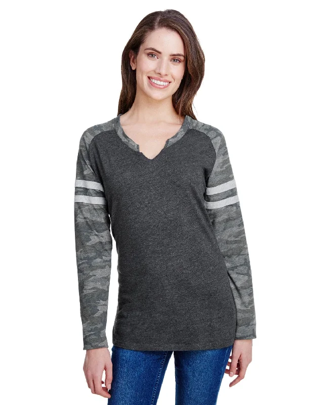 LAT Ladies Gameday Mash-Up Long Sleeve T-Shirt | V Sm/ V Cm/ V Ht Striped Floral Plaid LAT Ladies Gameday Mash-Up Long Sleeve T-Shirt | V Sm/ V Cm/ V Ht Striped Floral Plaid