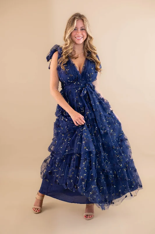 A Dramatic Entrance Maxi Dress-Navy Fashionable Sheer Maxi Dress