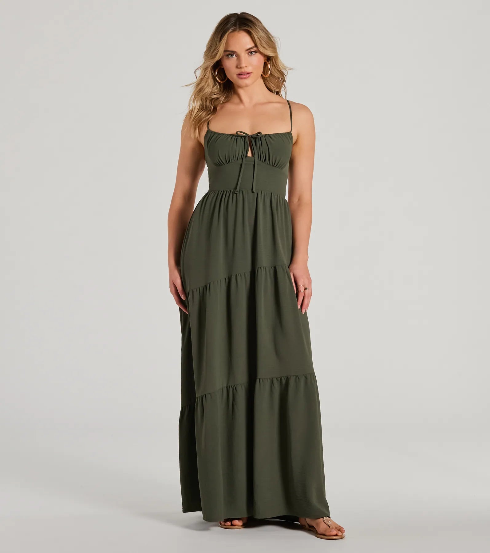 Coastal Dream Lace-Up Ruffled Maxi Dress Trendy Floral Print Maxi Dress