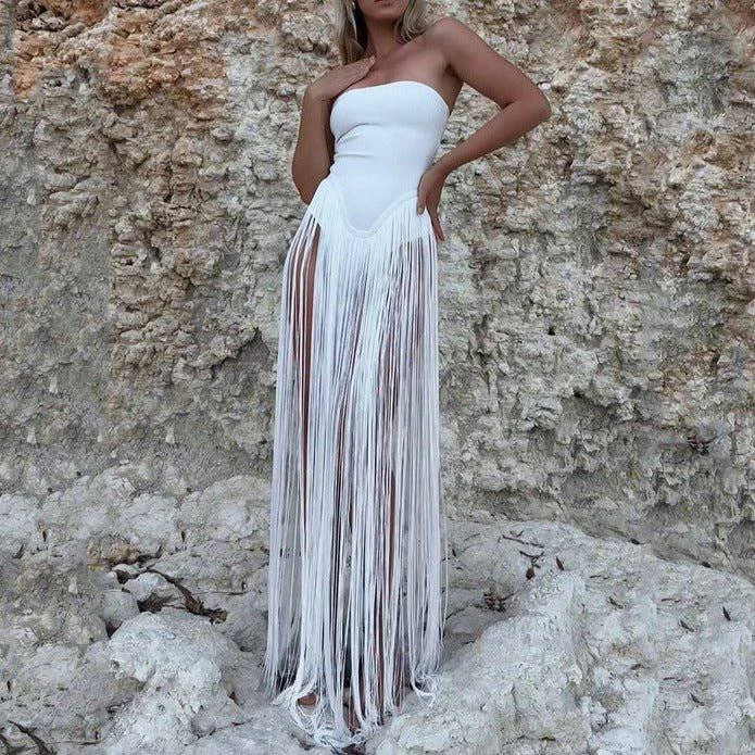 Gail Bandeau Tassel Maxi Dress Stylish Off-Shoulder Maxi Dress