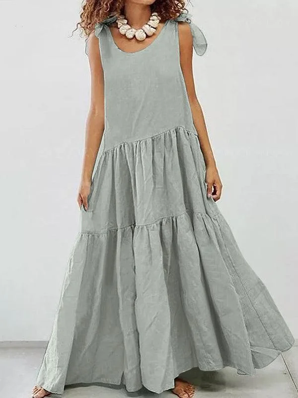 Zjkrl - Linen Cotton Large Swing Sleeveless Loose Casual Maxi Dress Fashionable Chiffon Tiered Maxi Dress Zjkrl - Linen Cotton Large Swing Sleeveless Loose Casual Maxi Dress Fashionable Chiffon Tiered Maxi Dress