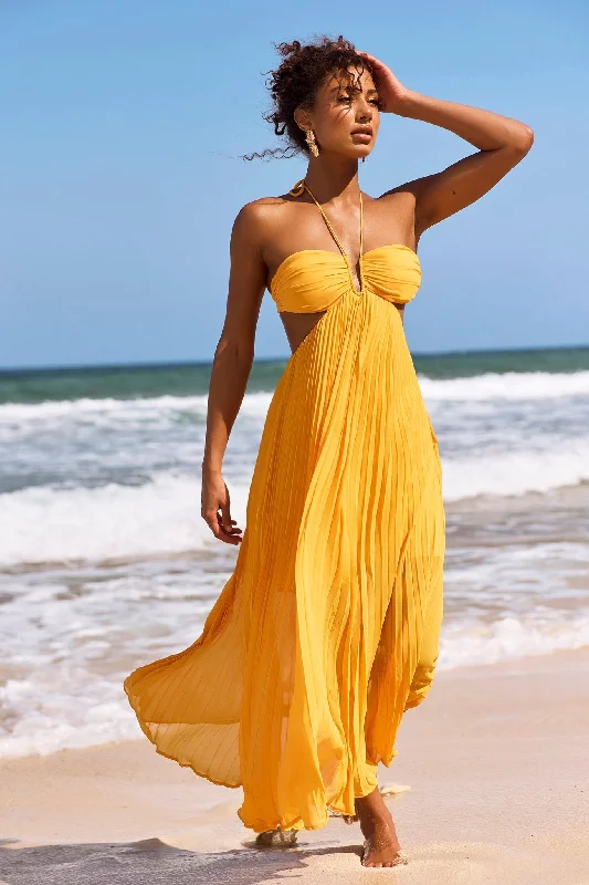 Martini Maxi Dress - Yellow Fashionable High-Low Maxi Dress
