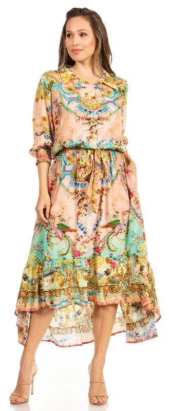 Sakkas Andreas Women's Maxi Dress with Ruffles and Buttons Comfortable Pleated Maxi Dress Sakkas Andreas Women's Maxi Dress with Ruffles and Buttons Comfortable Pleated Maxi Dress