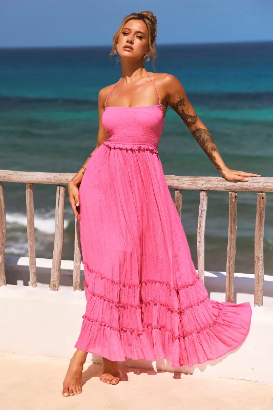 Sun Setter Maxi Dress - Pink Casual Maxi Dress with Pockets