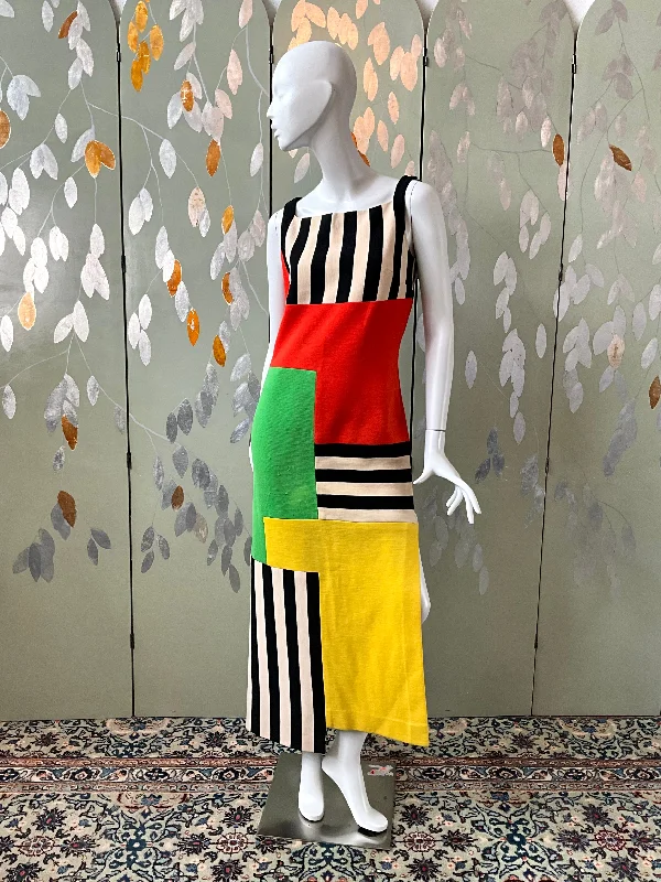 Vintage 1970s Gino Paoli Colour Block Wool Maxi Dress, Medium Elegant Maxi Dress with Drapes Vintage 1970s Gino Paoli Colour Block Wool Maxi Dress, Medium Elegant Maxi Dress with Drapes
