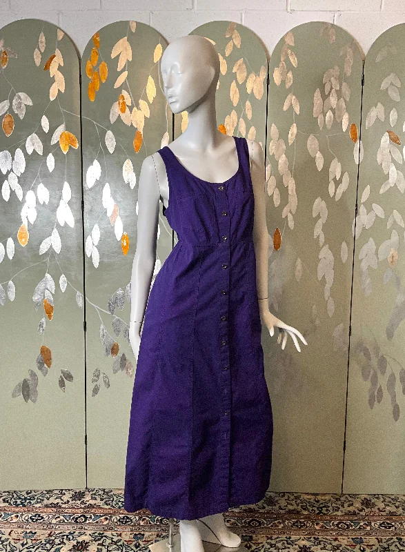 Vintage 1990s Purple Cotton Button-Up Maxi Dress, Large Cozy Ruffle Sleeve Maxi Dress Vintage 1990s Purple Cotton Button-Up Maxi Dress, Large Cozy Ruffle Sleeve Maxi Dress
