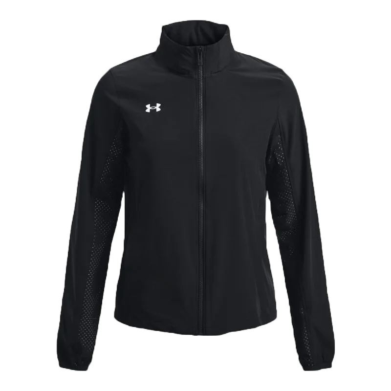 Under Armour Women's Black Squad 3.0 Warm-Up Full Zip Jacket Zippered Front Buttoned Front Snap Front Under Armour Women's Black Squad 3.0 Warm-Up Full Zip Jacket Zippered Front Buttoned Front Snap Front