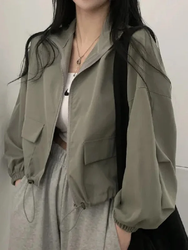 Getadme-Autumn Bomber Jacket Women Vintage Short Baseball Coat Female Korean Fashion Zipper Outerwear Lady Casual Loose All-Match Jacket Corduroy Jacket Velvet Jacket Brocade Jacket Getadme-Autumn Bomber Jacket Women Vintage Short Baseball Coat Female Korean Fashion Zipper Outerwear Lady Casual Loose All-Match Jacket Corduroy Jacket Velvet Jacket Brocade Jacket