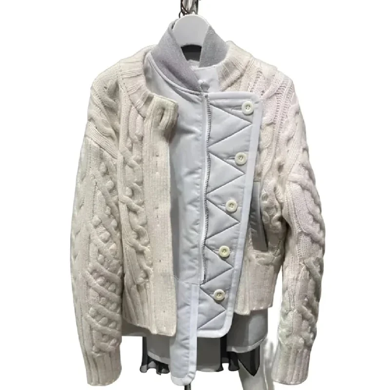 Contemporary Patchwork Knit and Quilted Jacket Zippered Front Buttoned Front Snap Front Contemporary Patchwork Knit and Quilted Jacket Zippered Front Buttoned Front Snap Front