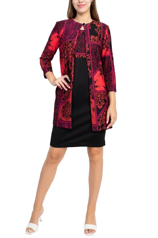 Danny & Nicole Scoop Neck Sleeveless Multi Print Dress with Matching Jacket Toggled Jacket Drawstring Jacket Belted Jacket Danny & Nicole Scoop Neck Sleeveless Multi Print Dress with Matching Jacket Toggled Jacket Drawstring Jacket Belted Jacket