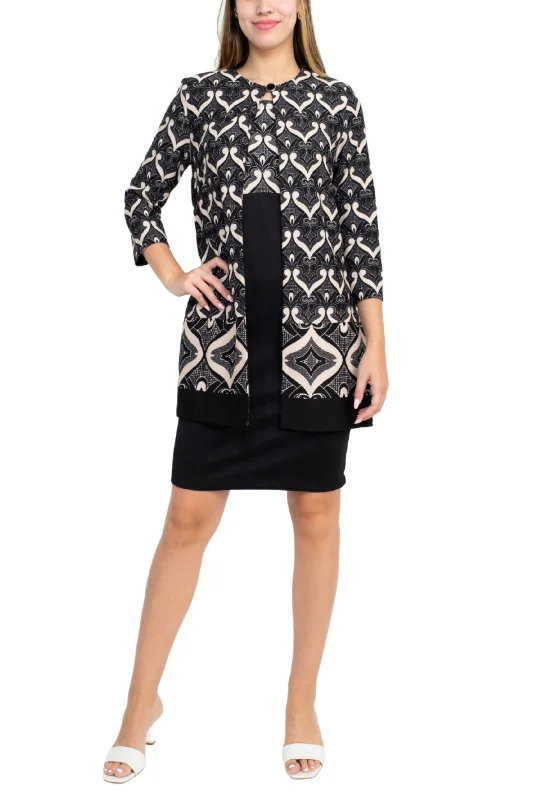 Danny & Nicole Scoop Neck Sleeveless Zipper Back Multi Print Knit Dress with Matching Jacket Herringbone Jacket Checkered Jacket Solid Jacket Danny & Nicole Scoop Neck Sleeveless Zipper Back Multi Print Knit Dress with Matching Jacket Herringbone Jacket Checkered Jacket Solid Jacket