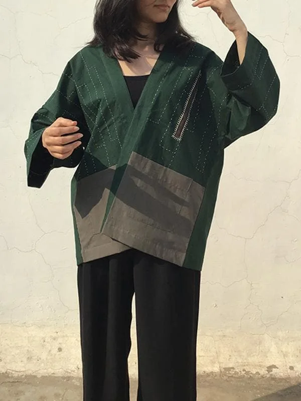 Kimono Jacket Green And Grey Jacket Blazer Coat