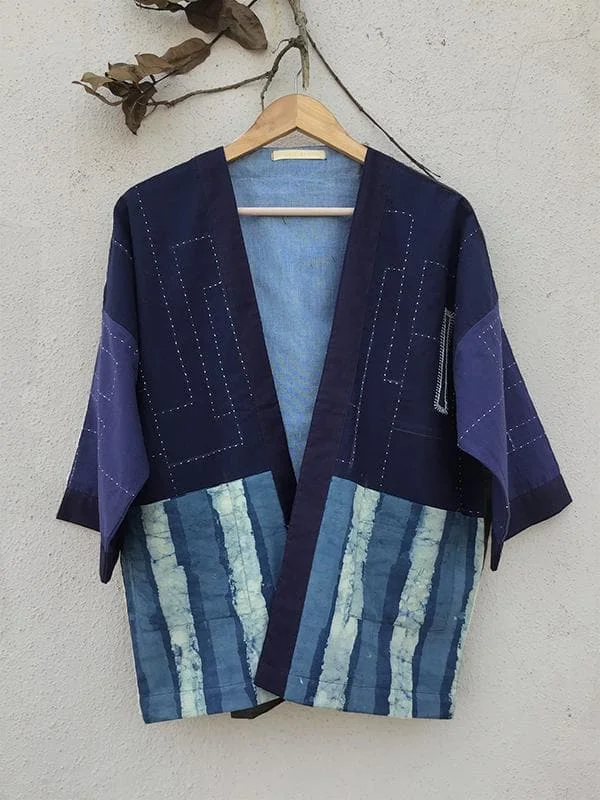 Kimono Jacket Blue Wool Fabric Cashmere Fabric Tweed Fabric