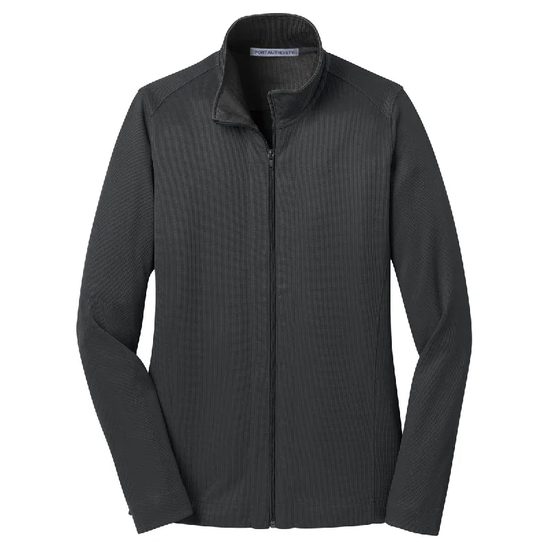 Port Authority Women's Iron Grey/Black Vertical Texture Full-Zip Jacket Cardigan Sweater Pullover Port Authority Women's Iron Grey/Black Vertical Texture Full-Zip Jacket Cardigan Sweater Pullover