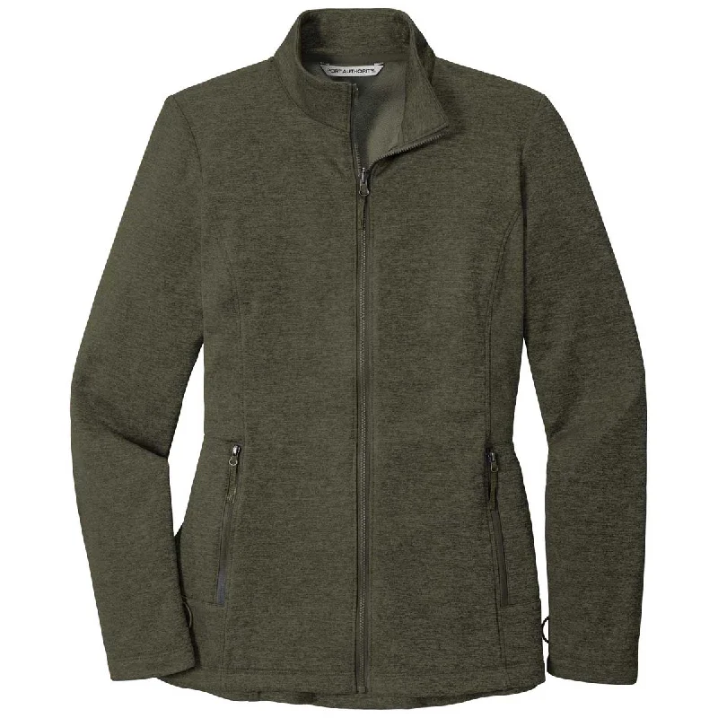 Port Authority Women's Deep Olive Heather Collective Striated Fleece Jacket Hoodie Zip-Up Jacket Button-Up Jacket Port Authority Women's Deep Olive Heather Collective Striated Fleece Jacket Hoodie Zip-Up Jacket Button-Up Jacket
