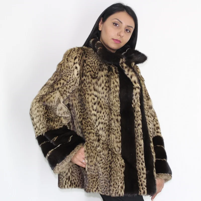 NI Libya cat jacket with mink trimming Fitted Jacket Loose Jacket Oversized Jacket
