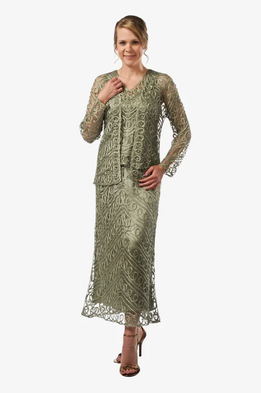 Soulmates C6184 Silk Lace Beaded Jacket Top and Skirt Set Cardigan Sweater Pullover