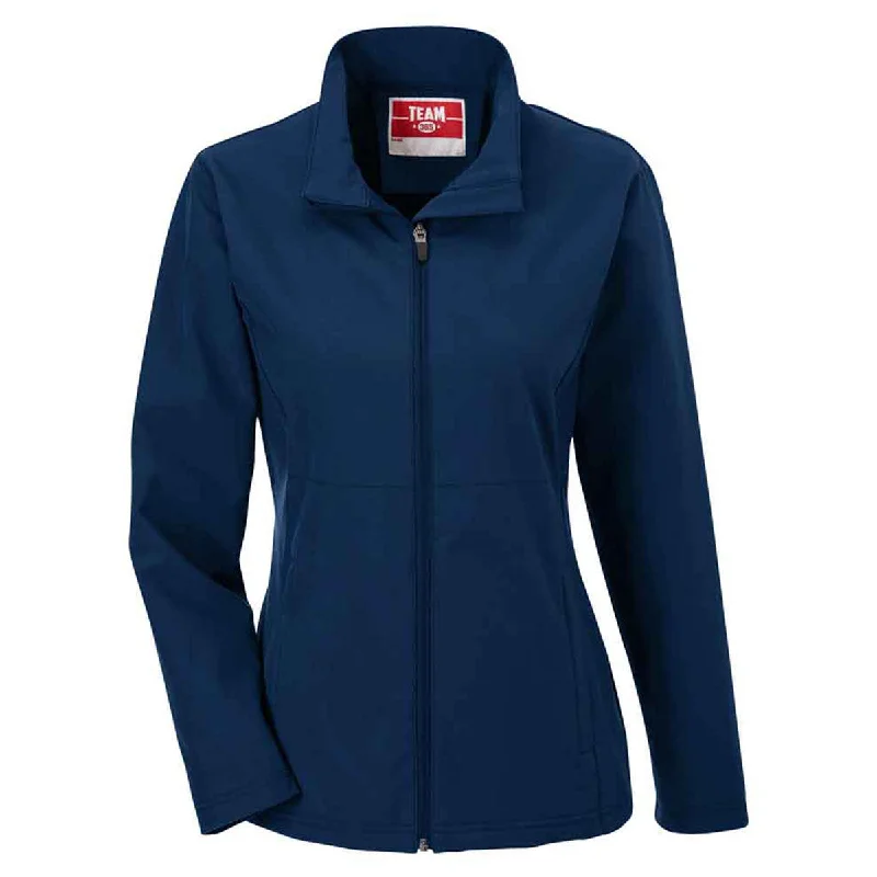Team 365 Women's Sport Dark Navy Leader Soft Shell Jacket Zippered Front Buttoned Front Snap Front Team 365 Women's Sport Dark Navy Leader Soft Shell Jacket Zippered Front Buttoned Front Snap Front