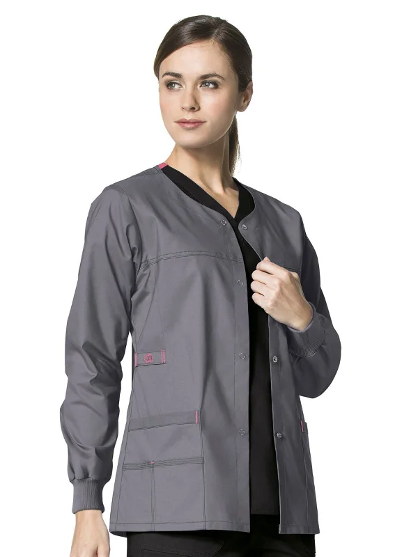 WonderFlex - Women's Constance Snap Front Solid Scrub Jacket Chenille Fabric Brocade Fabric Lace Fabric WonderFlex - Women's Constance Snap Front Solid Scrub Jacket Chenille Fabric Brocade Fabric Lace Fabric