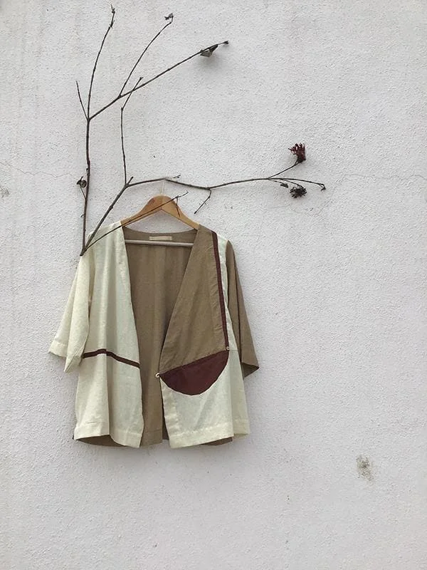 Wrap Jacket Beige And Brown Cotton Jacket Linen Jacket Terry Jacket