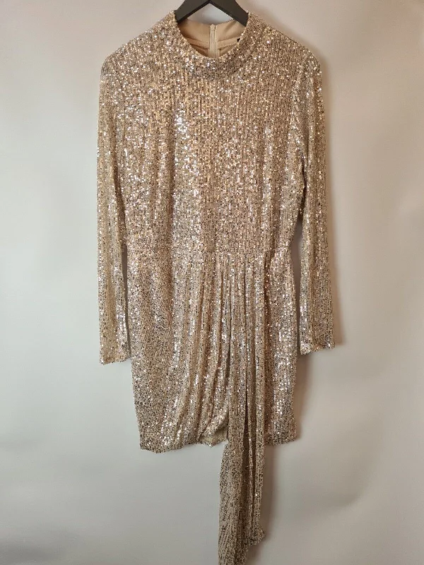In The Style - Jac Jossa Silver Sequin Drape Mini Dress Size UK 16 **** V304 Comfortable Smocked Mini Dress In The Style - Jac Jossa Silver Sequin Drape Mini Dress Size UK 16 **** V304 Comfortable Smocked Mini Dress