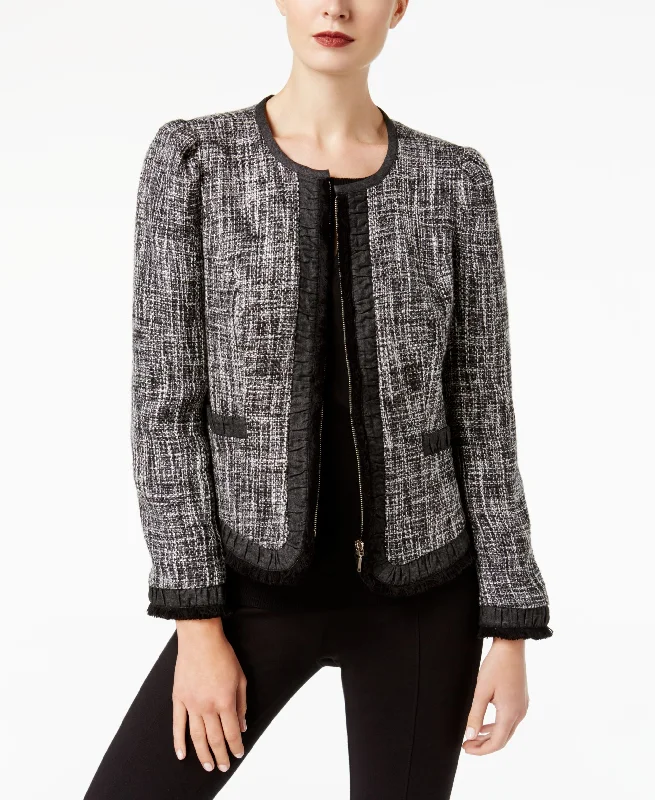 INC International Concepts Cropped Tweed Jacket Bomber Jacket Anorak Windbreaker